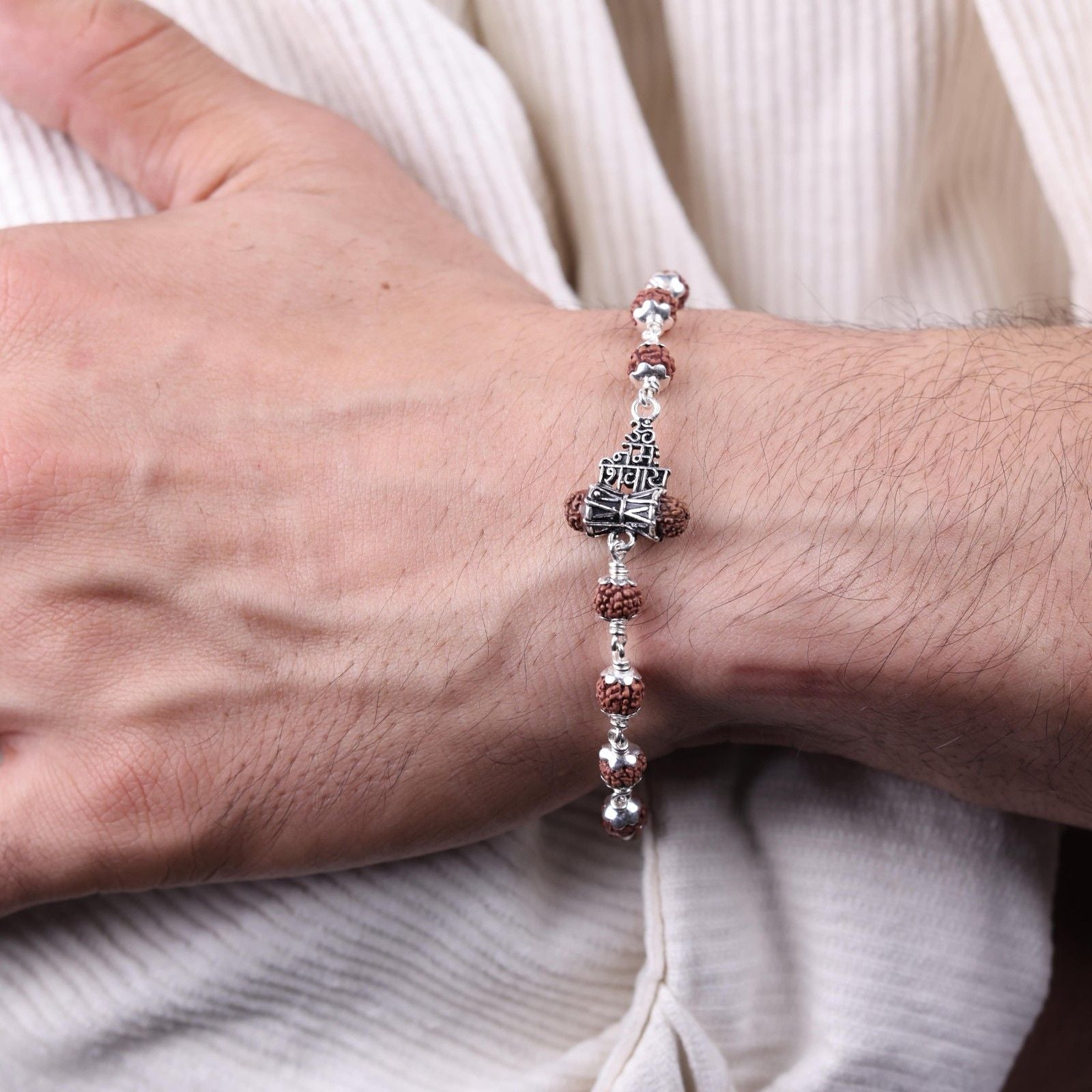 Om Namah Shivay Rudraksha Silver Mala