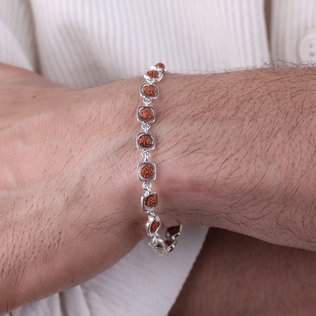 Orignal Rudraksha Silver Bracelet with Rounded Square Frames