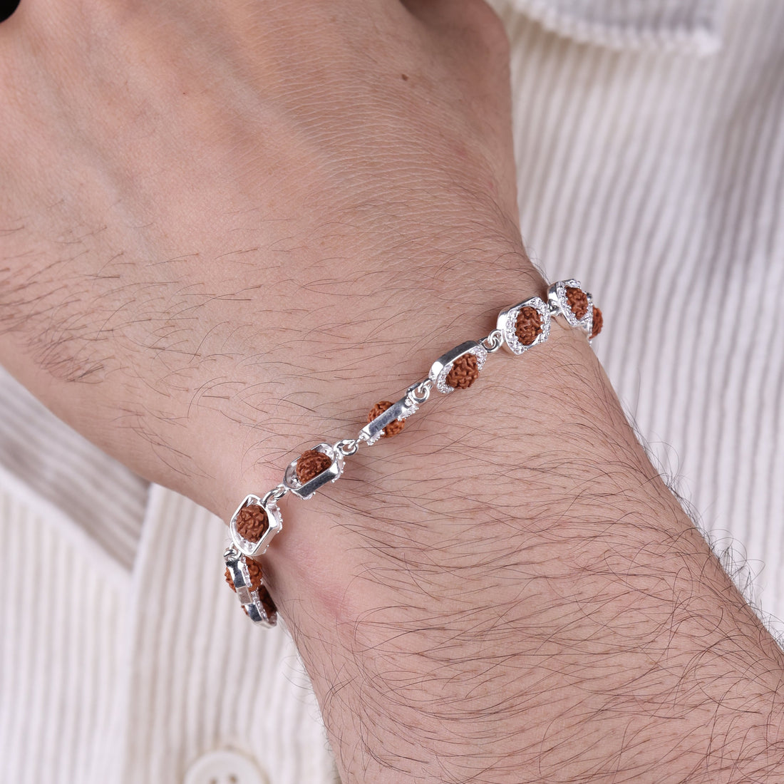 Orignal Rudraksha Silver Round Orbit Bracelet