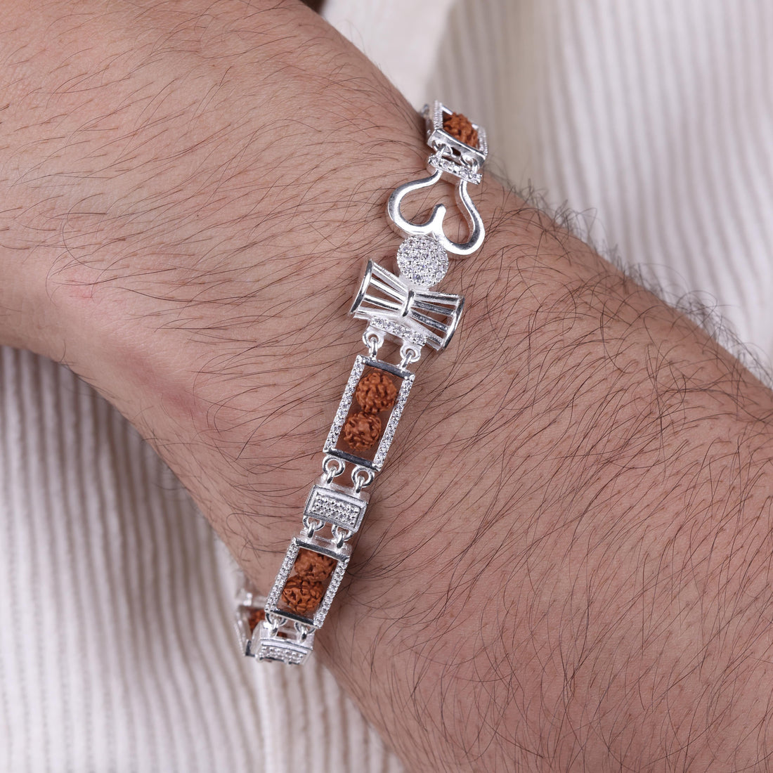 Orignal Rudraksha Silver Twin Bead Trishul Damru Bracelet