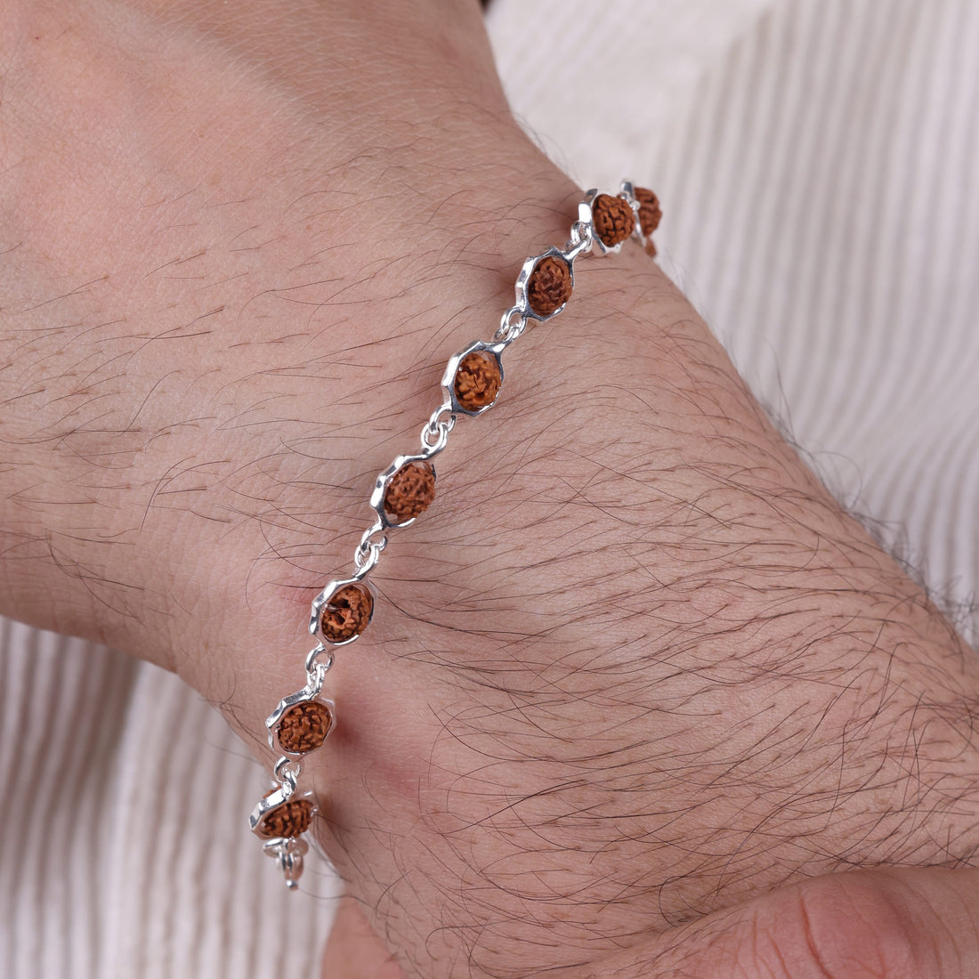 Orignal Rudraksha Silver Star Frame Beads Bracelet