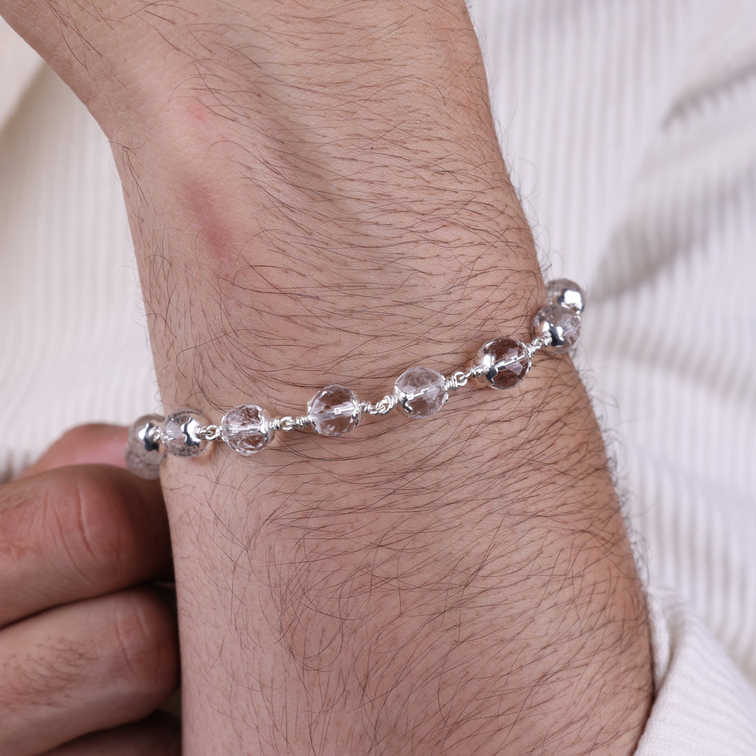 Original Sphatik Diamond Cut Beads Silver Bracelet