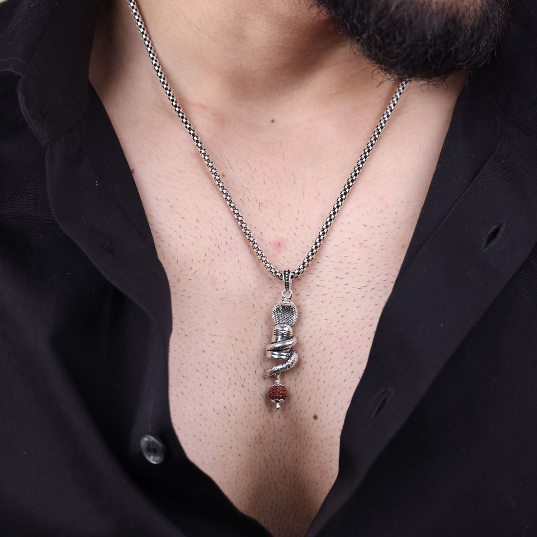 Authentic Sheshnag Shivling Rudraksha Silver Pendant