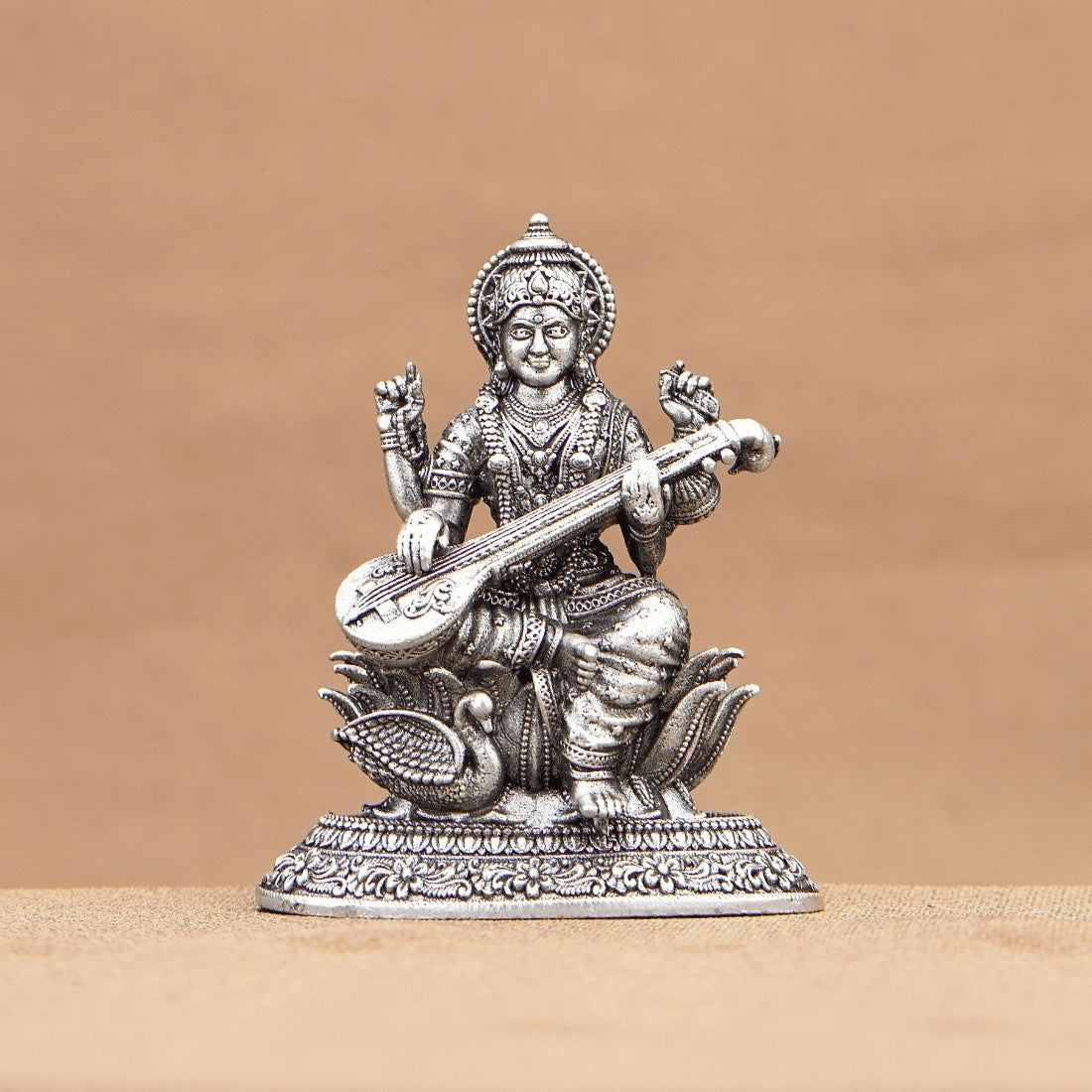 Saraswati Devi Silver Murti