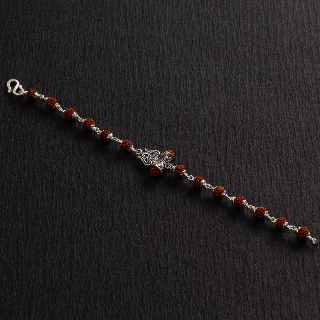 Rudraksha Silver Trishul Damru Bracelet