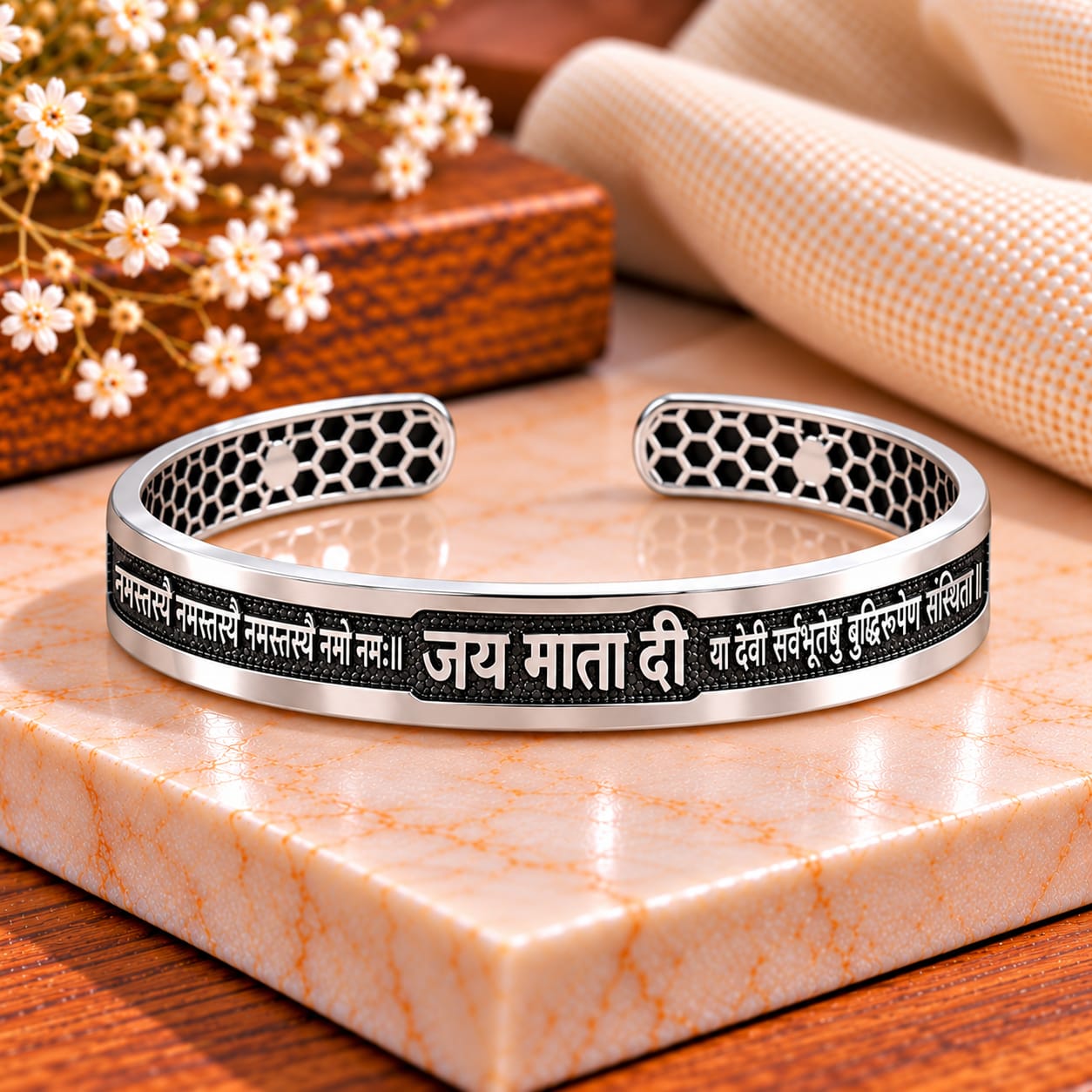 Maa Durga Shlock Silver Kada