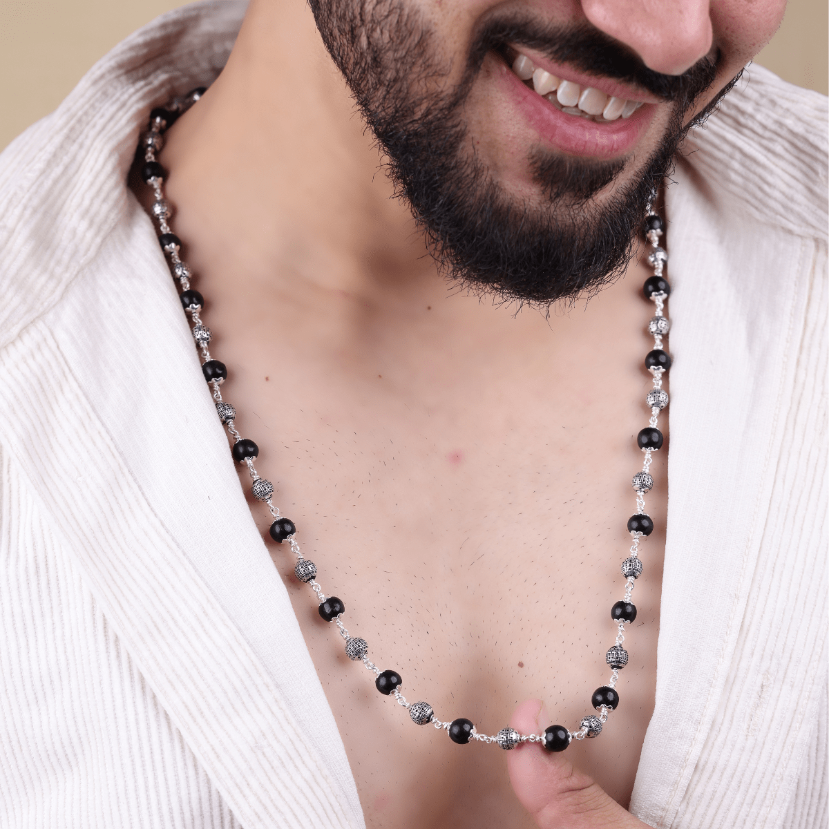 Orignal Karungali Silver Mala With Spherical Beads