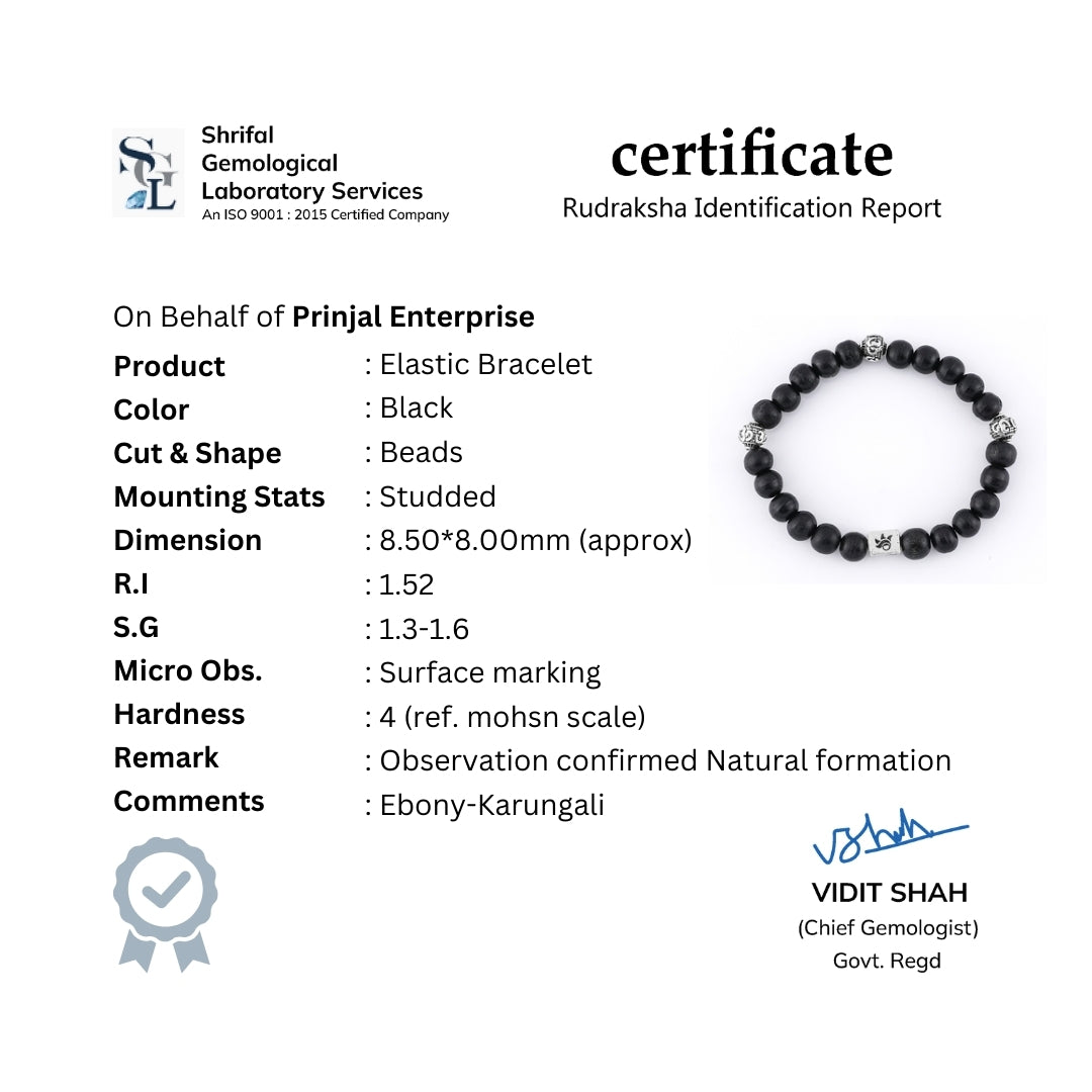 Ebony Karungali with Om Silver Beads Bracelet