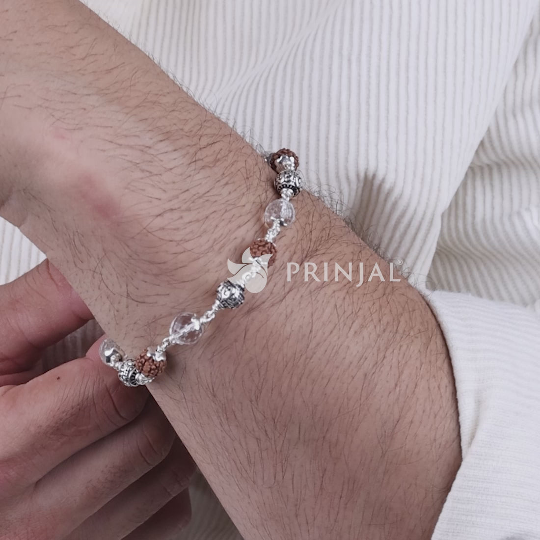 Rudraksha with Sphatik and Om Silver Beads Bracelet