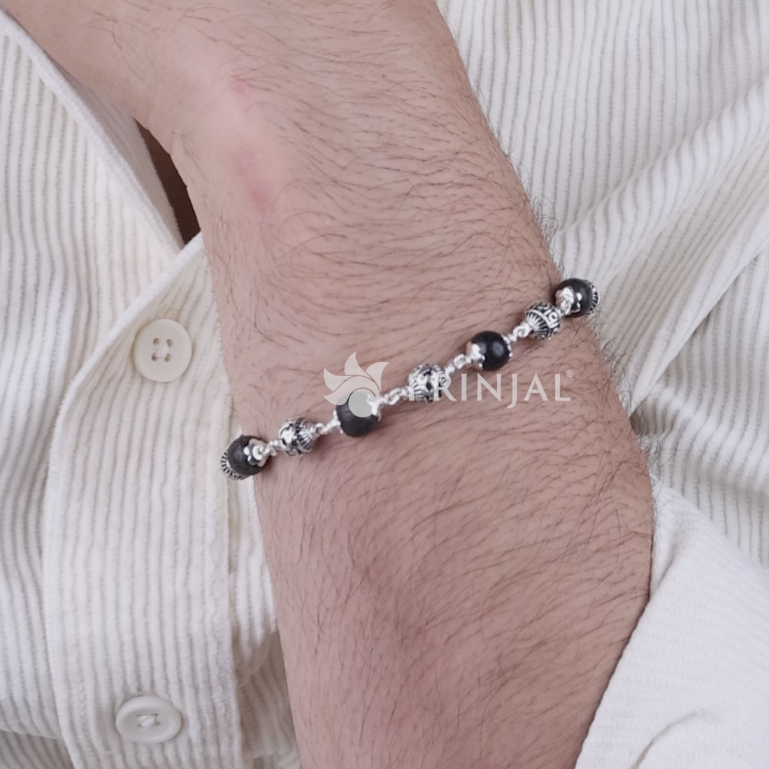 Karungali with Om Namah Shivay Silver Bracelet