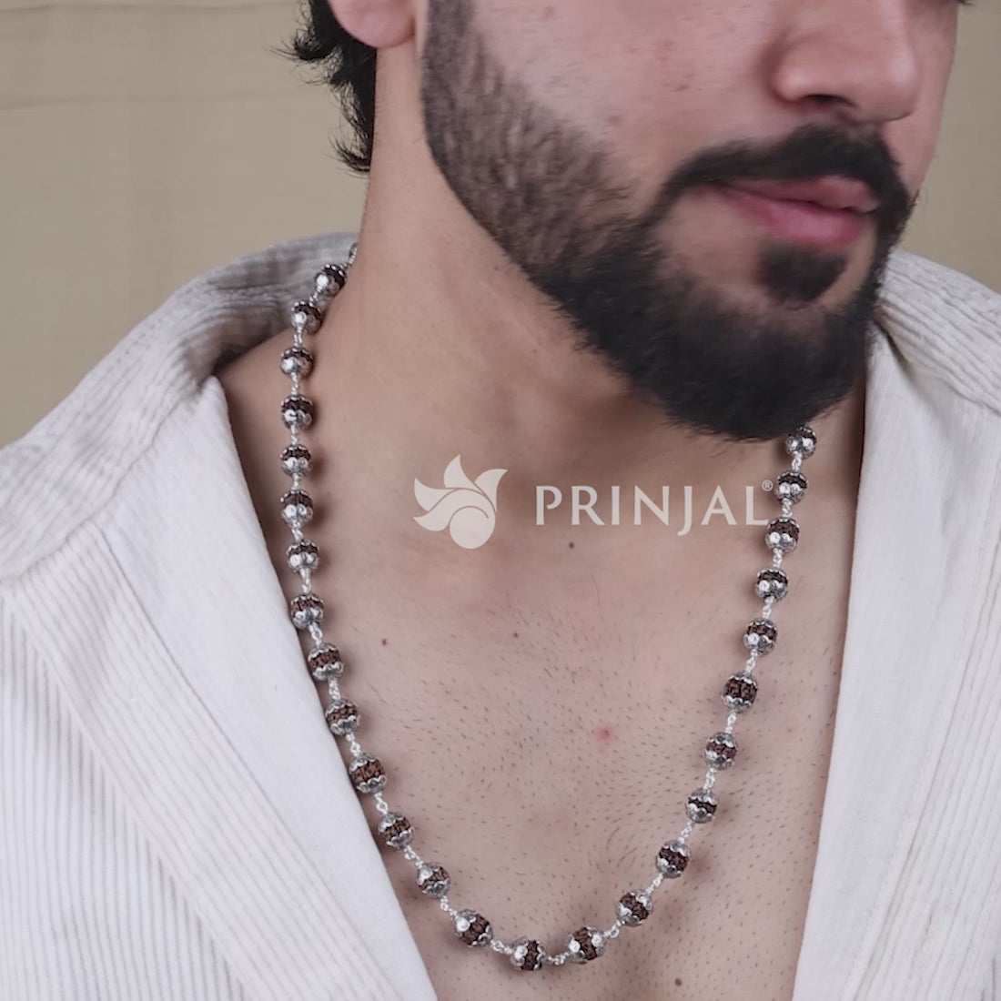 Rudraksha with Om Cap Silver Mala