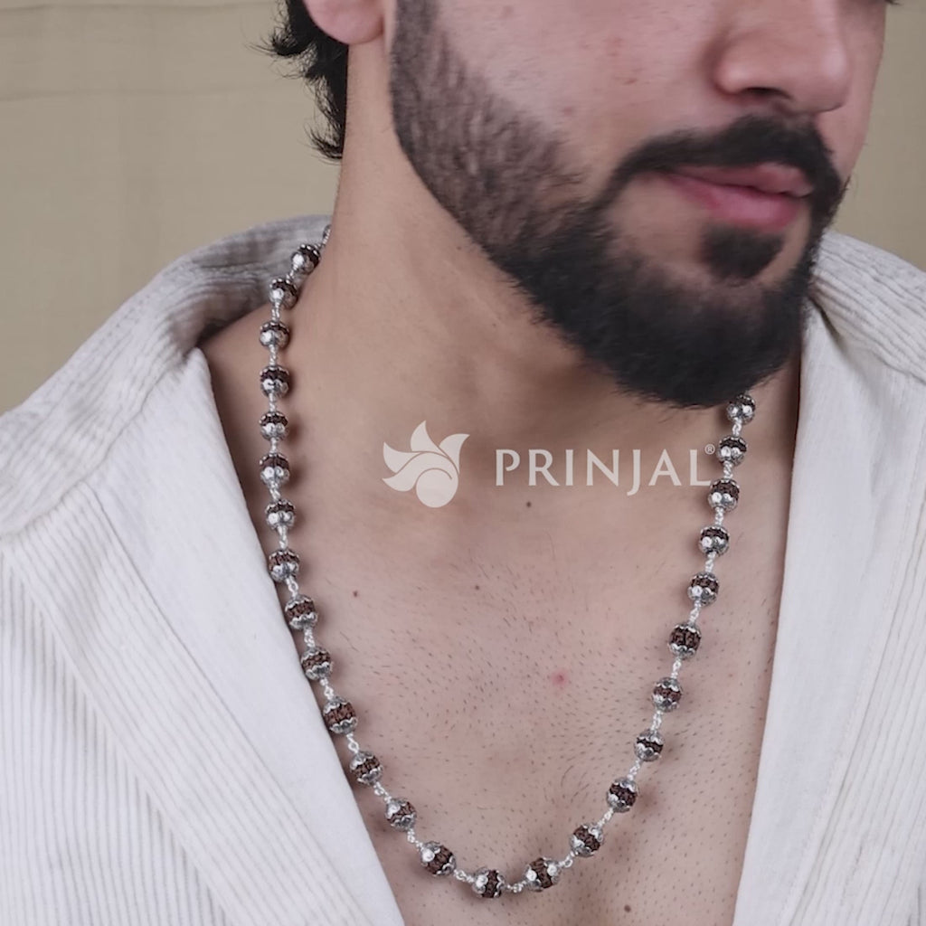 Rudraksha with Om Cap Silver Mala