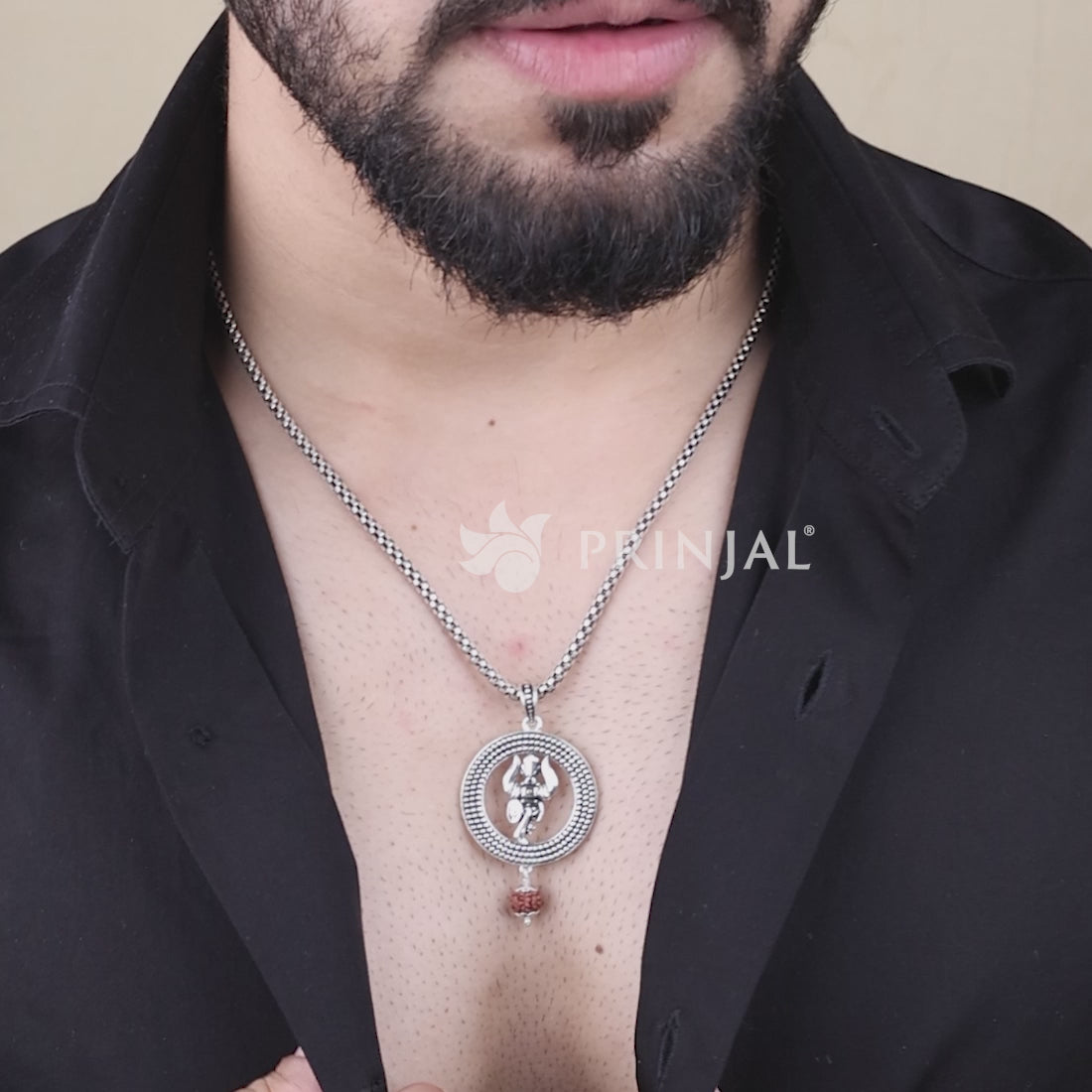 Trishul Rudraksha Silver Pendant
