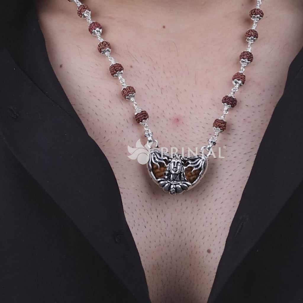 1 Mukhi Rudraksha with Adiyogi Silver Cap Pendant and Rudraksha mala