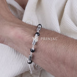 Karungali with Hollow Cylindrical Silver Bracelet