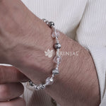 Sphatik Diamond Cut Beads With Om Silver Beads Bracelet