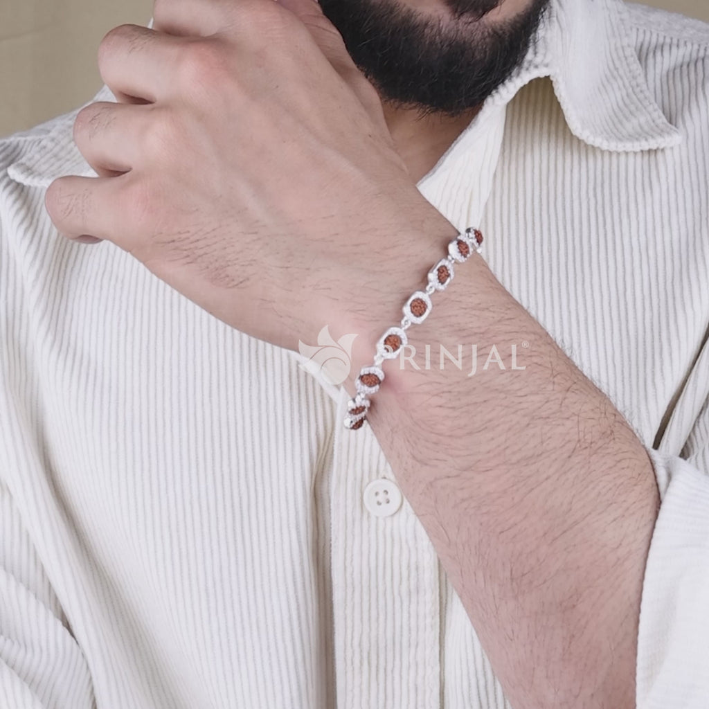 Rudraksha Silver Round Orbit Bracelet