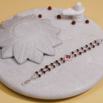 Rudraksha Silver Om Red-Col Double Line Bracelet