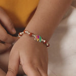 Rudraksha Silver Bracelet with Multicolor Elephant Single Line for Kids