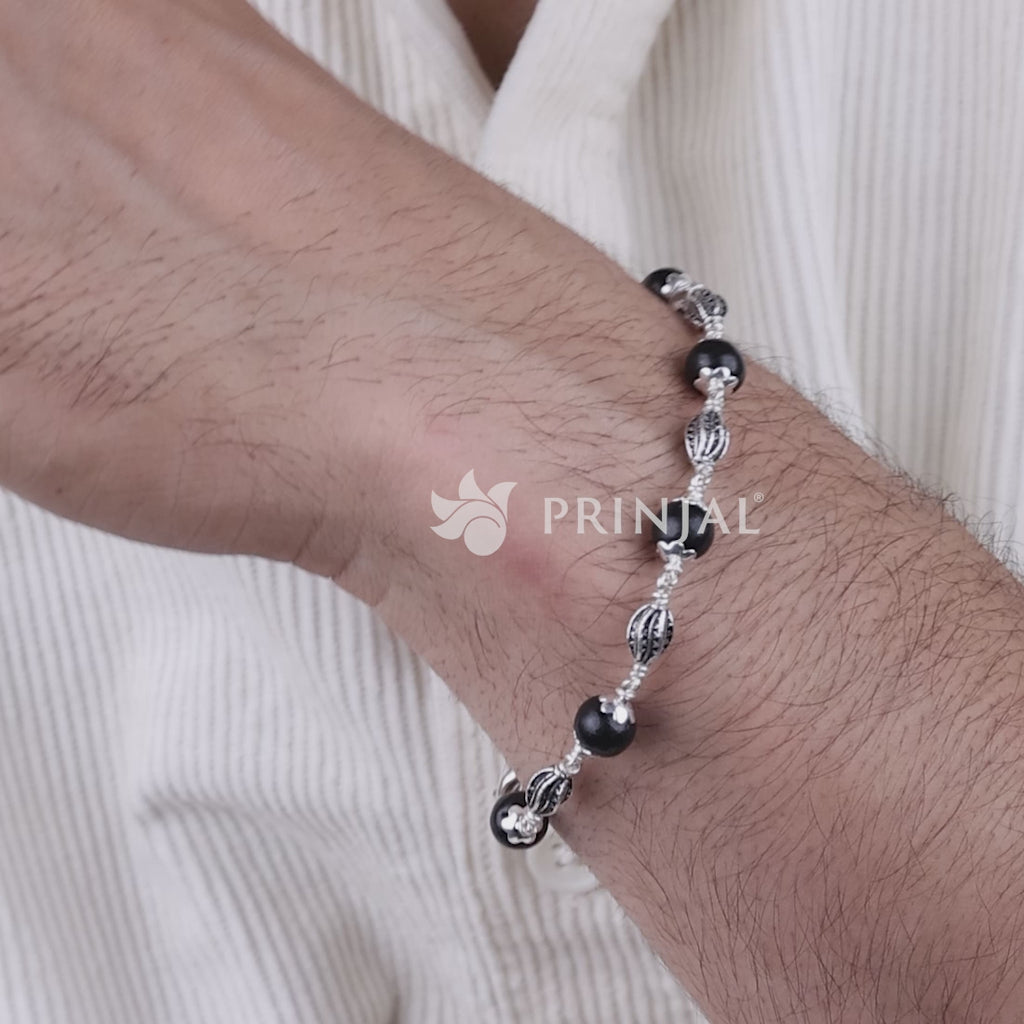 Karungali with Marquise Silver Bracelet