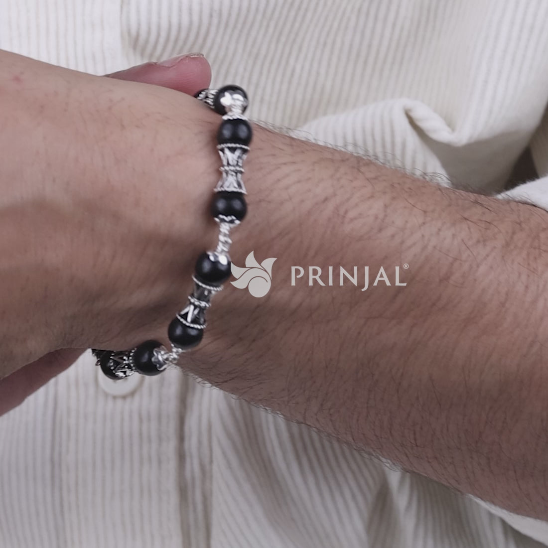 Karungali with Damru Silver Bracelet
