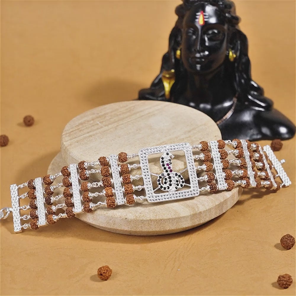 Rudraksha Silver Goga Five Lines Bracelet