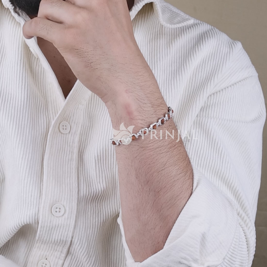 Rudraksha Silver Edged Square Link Bracelet