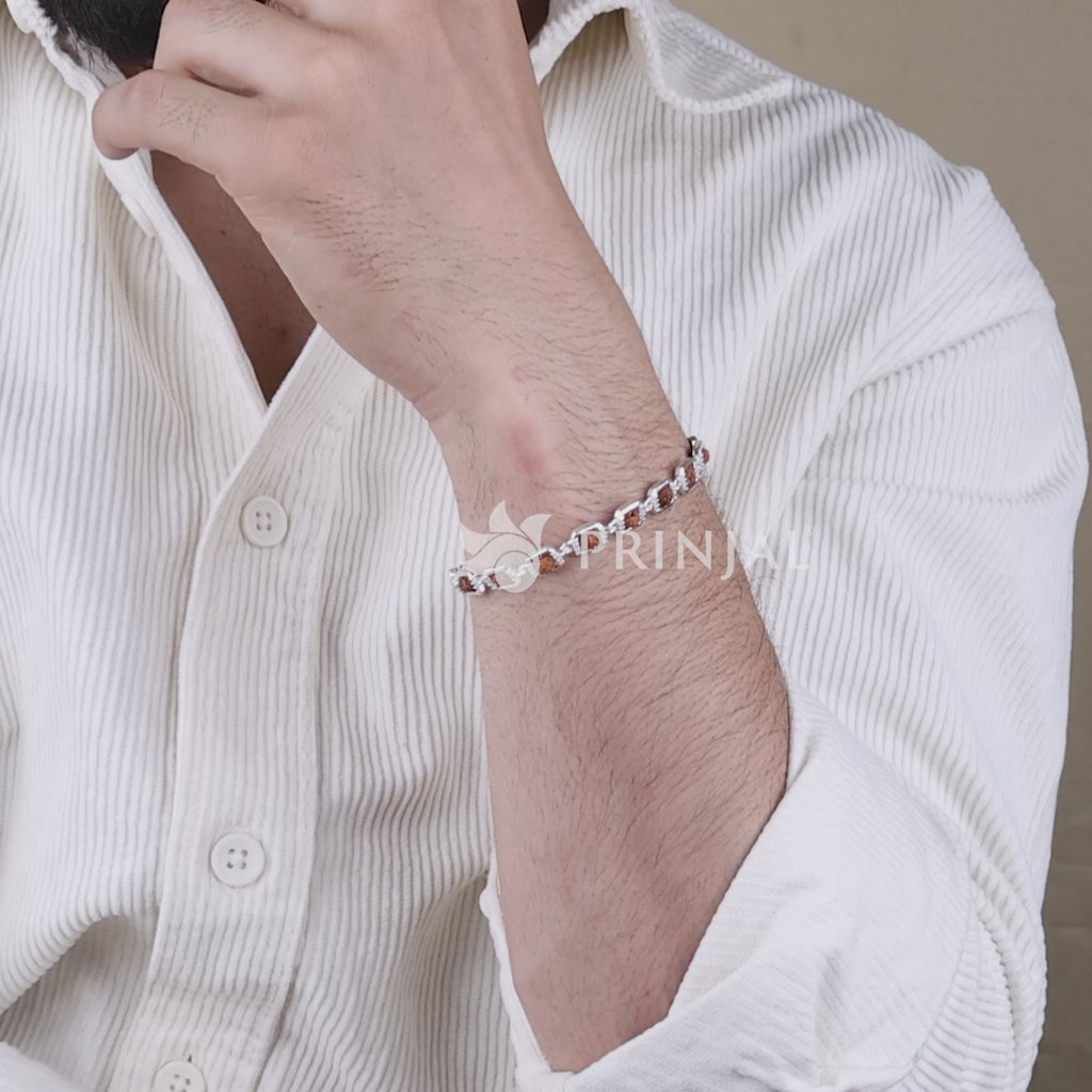 Rudraksha Silver Edged Square Link Bracelet