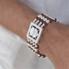 Rudraksha Silver Roaring Lion Four Line Bracelet