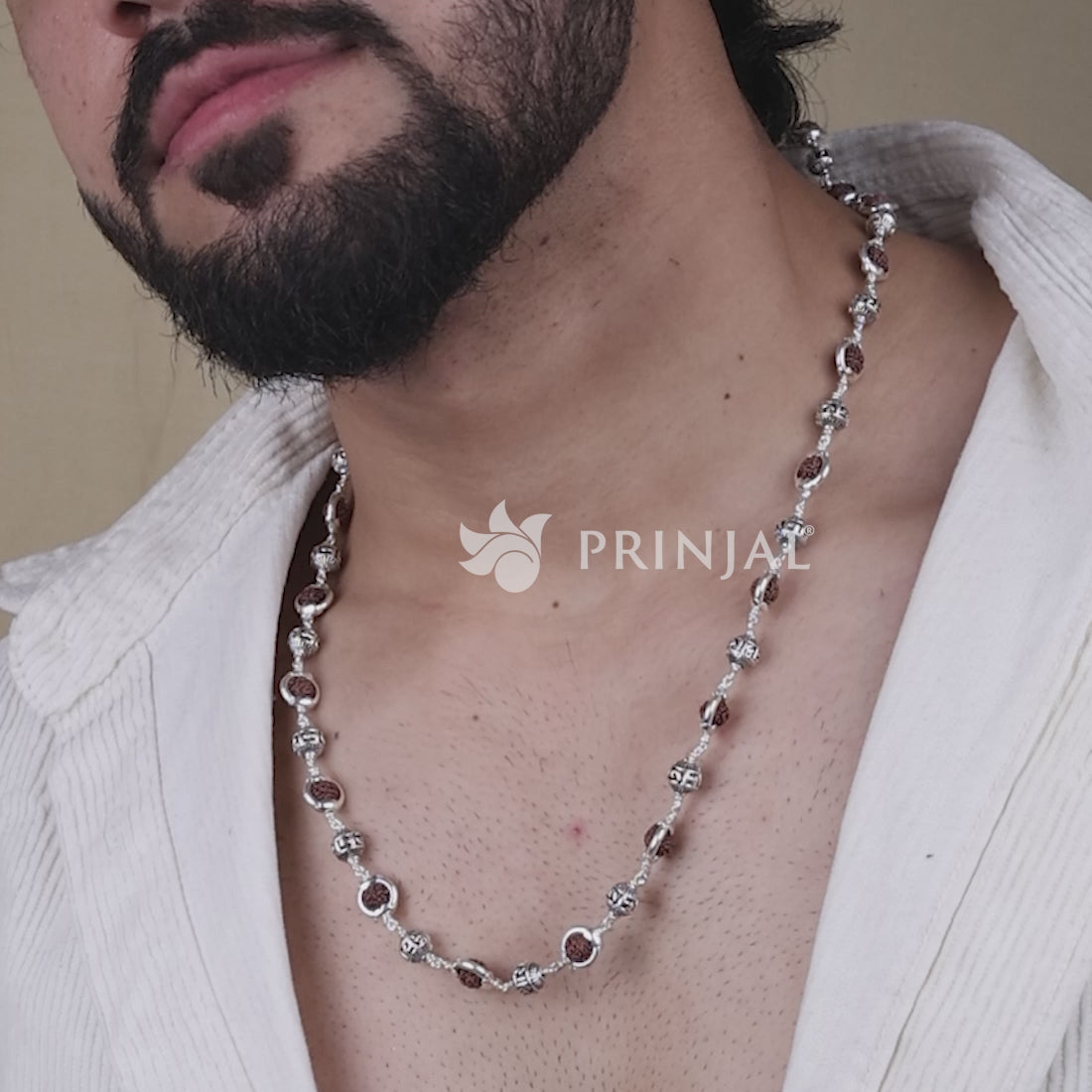 Rudraksha Capping With Jay Shree Ram Beads Silver Mala