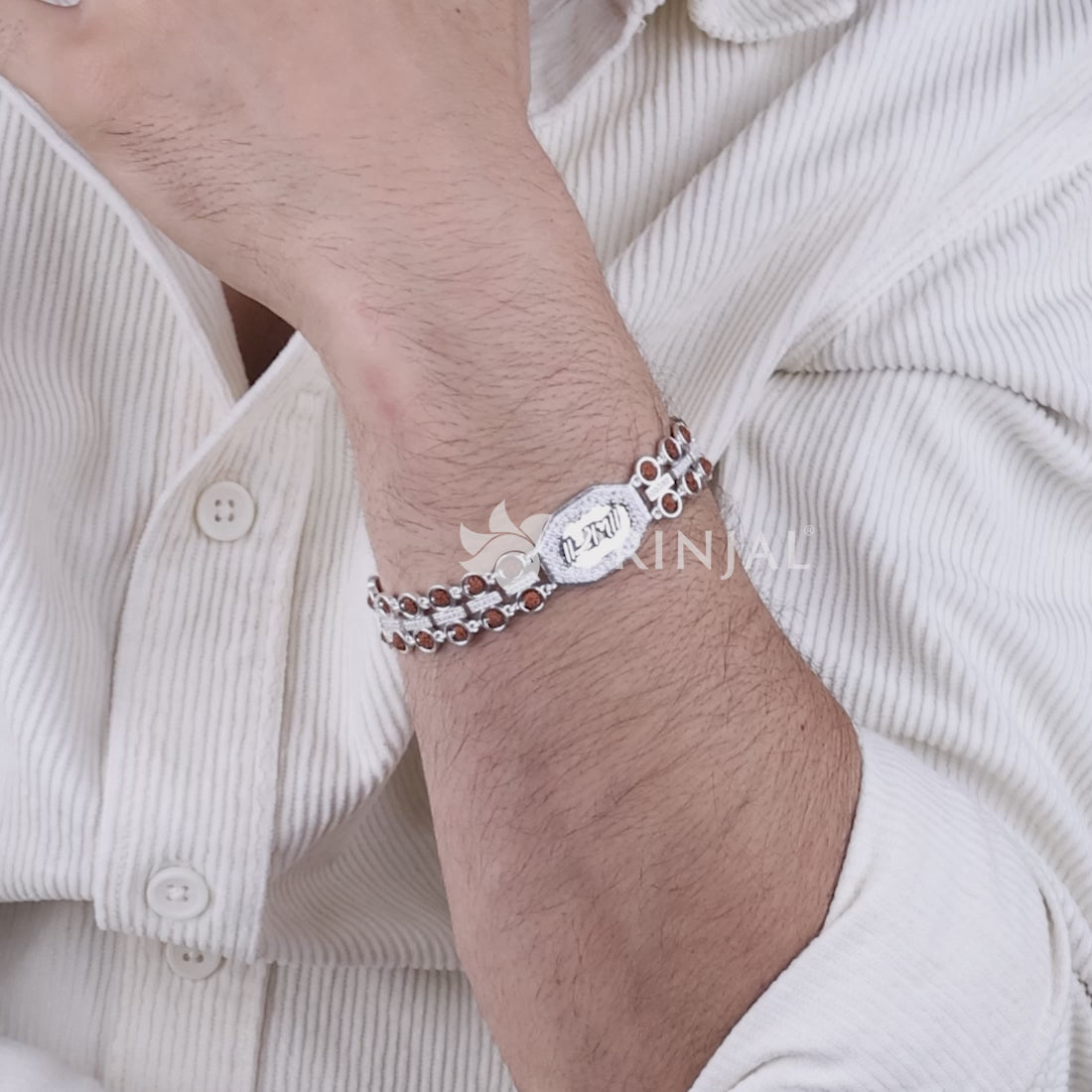 Rudraksha Silver Double Row Shri Ram Bracelet