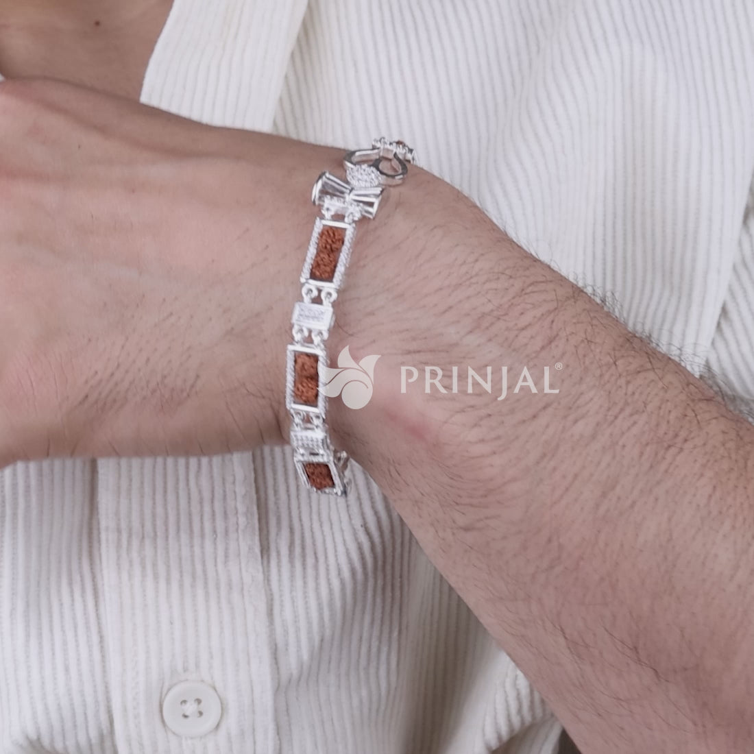 Rudraksha Silver Twin Bead Trishul Damru Bracelet