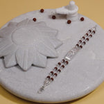 Rudraksha Silver Mercedes Symbol Double Line Bracelet