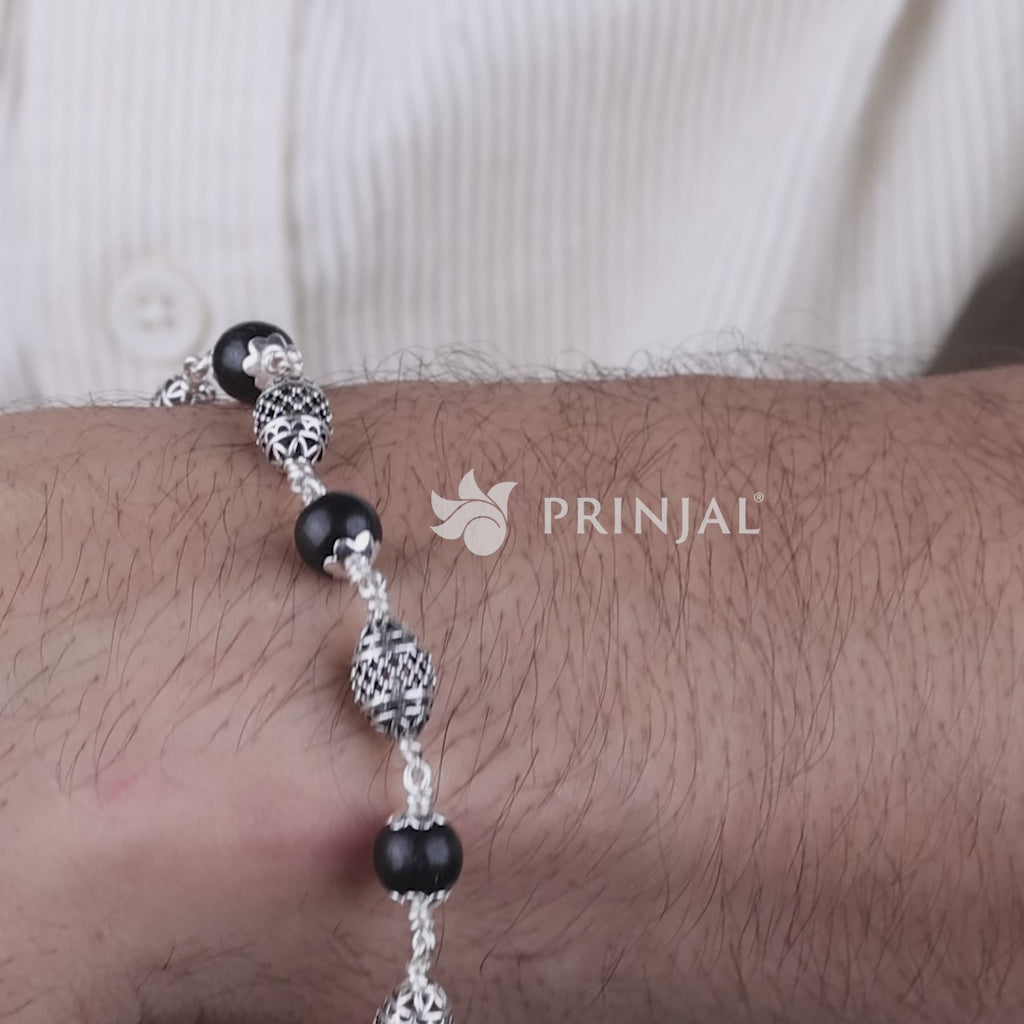 Karungali with Cylindrical Silver Bracelet